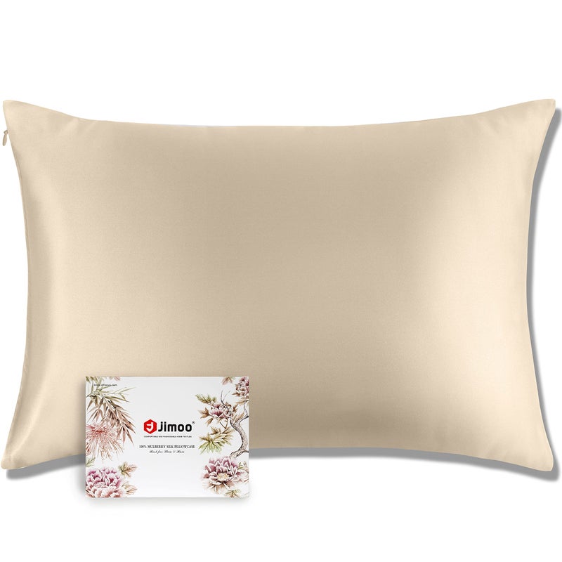 J JIMOO 100% Mulberry Silk Pillowcase for Hair and Skin, Both Sides 19 Momme Pure Natural Silk Pillowcases Soft Breathable Standard 20''Ã—26'', Champagne 1 Pack - Image 1